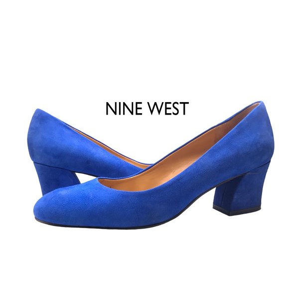 Nine West Shoes Nine West Spotlight Cobalt Blue Suede Chunky Block